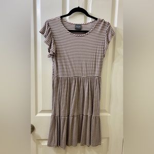 Olivia Rae Stretchy dress- mocha and white stripe